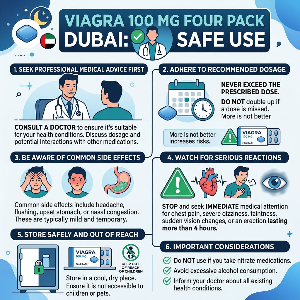 Viagra 100 mg in Dubai: What a Four Tablet Pack Means and How to Use It Safely