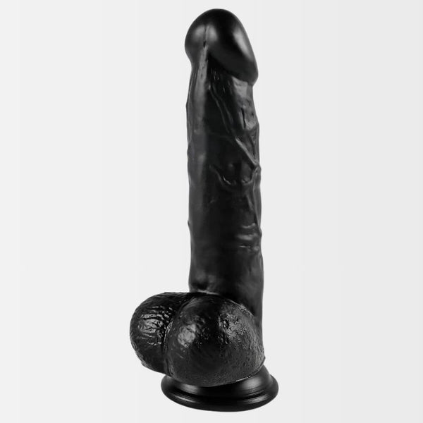 Curved Realistic Dildo with Balls and Suction Cup Black
