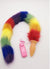 Silver Anal Plug with Rainbow Fox Tail - Medium