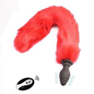 Vibrating Fox Tail Anal Plug - Black