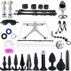 27-Piece BDSM Beginner's Bondage Set with Leather Whip