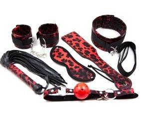 Bondage Full Set with Paddle & Whip - Red Leopard Print