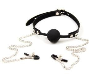 Locking Ball Gag with Nipple Clamps