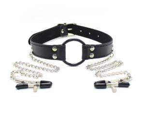 Ball Gag Ring with Nipple Clamps