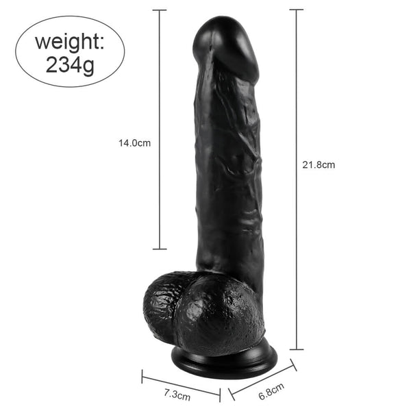 Curved Realistic Dildo with Balls and Suction Cup Black