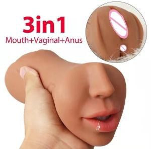 3-in-1 TPE Masturbator - Brown
