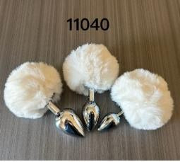 Pom-Pom Fur Tail Metal Anal Plug Set - S/M/L