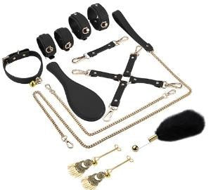 PU Leather BDSM Bondage Full Set - Black (Compact)