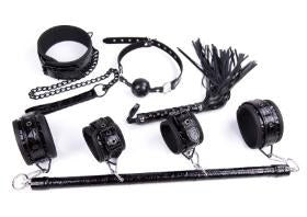 Bondage Full Set with Collar, Whip, Ball Gag & Spreader Bar