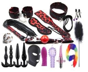 20-Piece BDSM Beginner's Bondage Set - Red & Leopard Print
