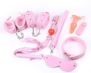 PU Leather Bondage Full Set with Ball Gag - Pink